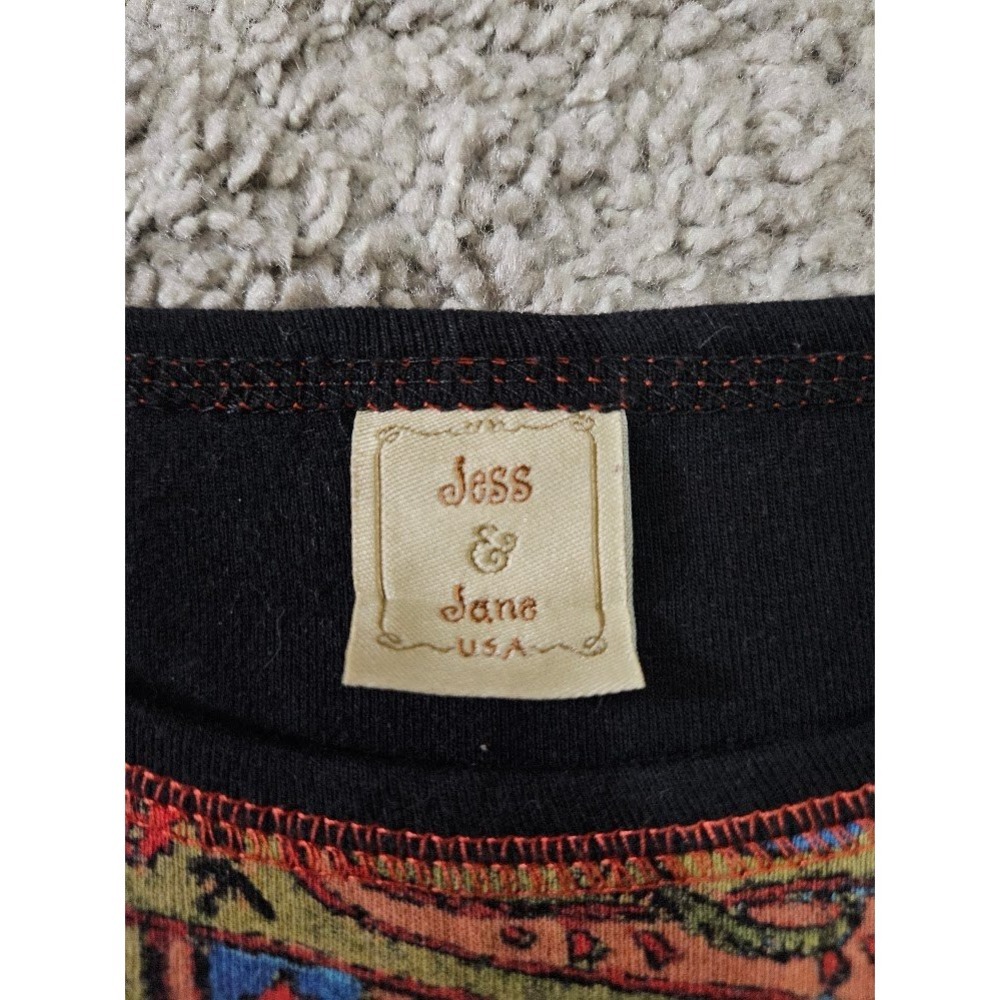 Jess & Jane Paisley Rhinestone 3/4 Sleeve Top Multicolor Knit Women Small Artsy - Picture 2 of 6